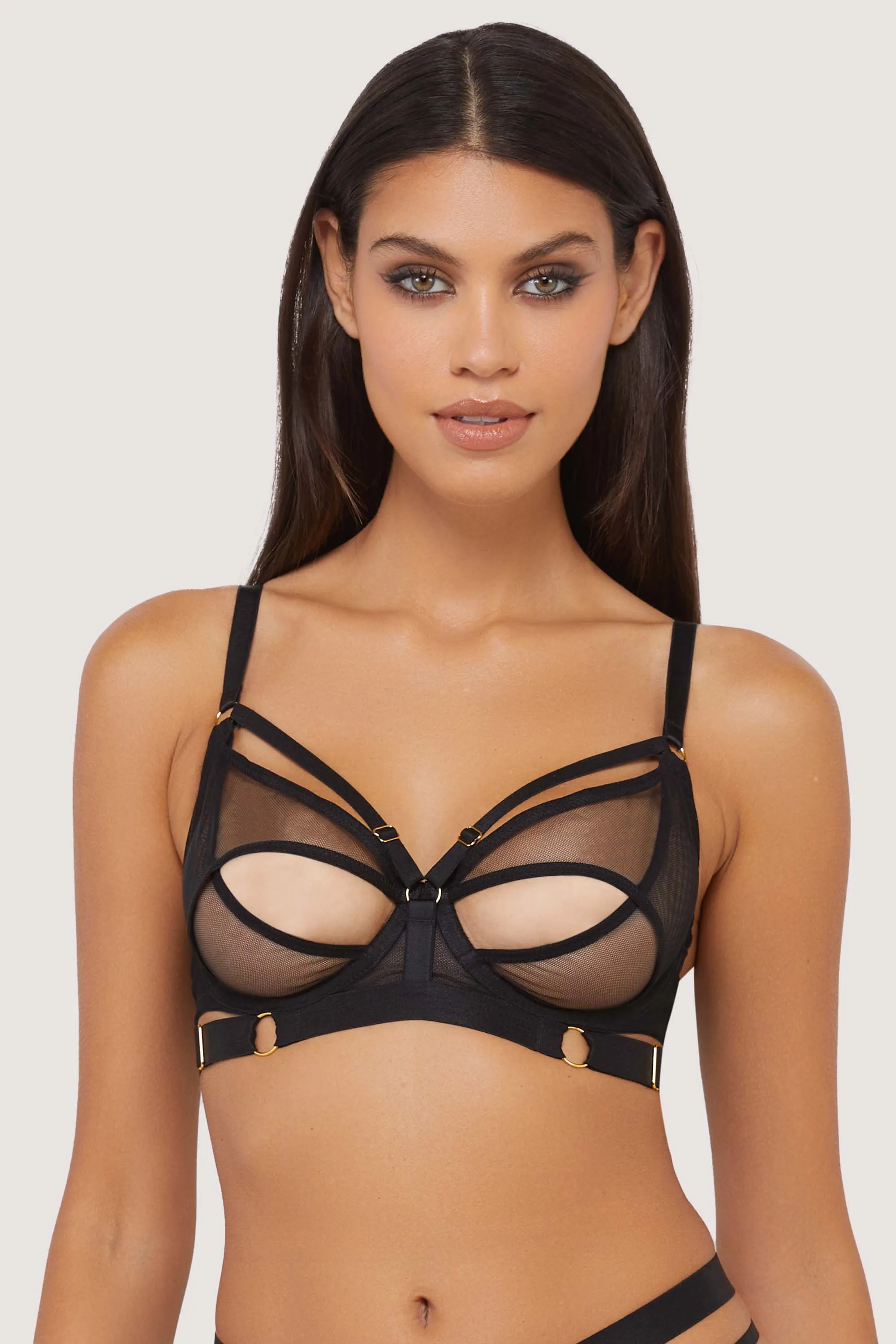 Alexa Black Mesh Overlay Thick Strap Bra