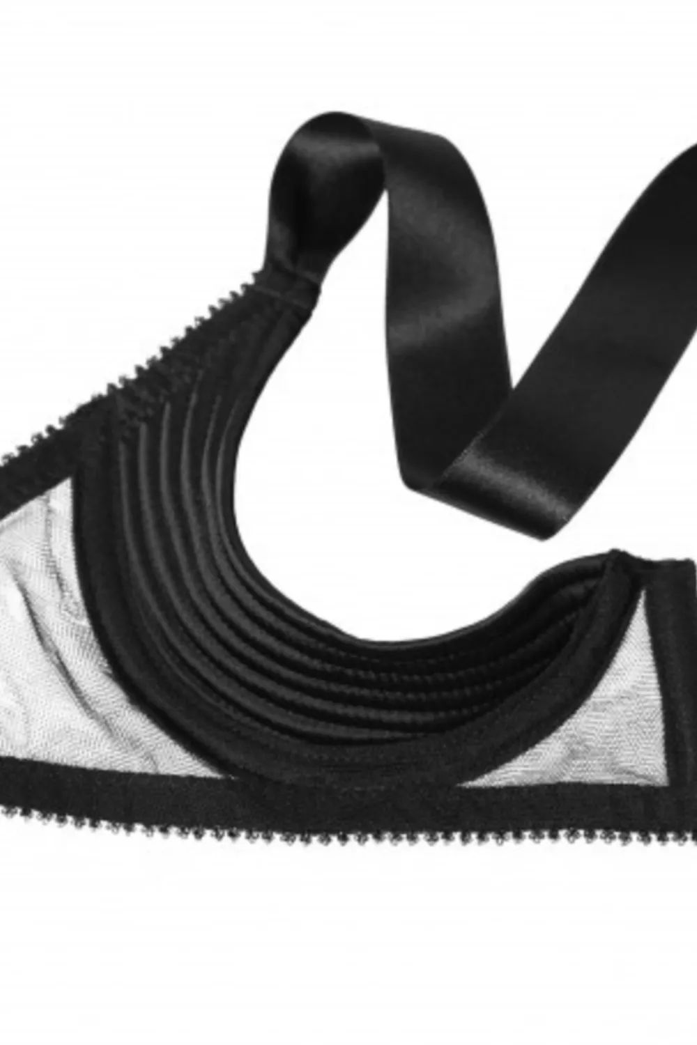 Chic Satin & Mesh Quarter Cup Bra in Black