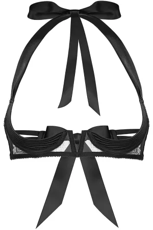 Chic Satin & Mesh Quarter Cup Bra in Black