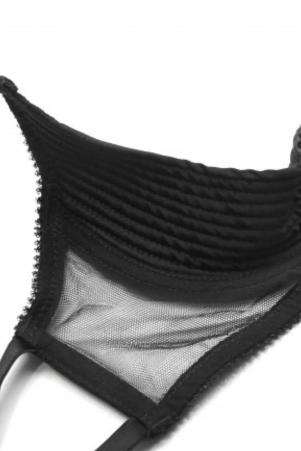 Chic Satin & Mesh Quarter Cup Bra in Black
