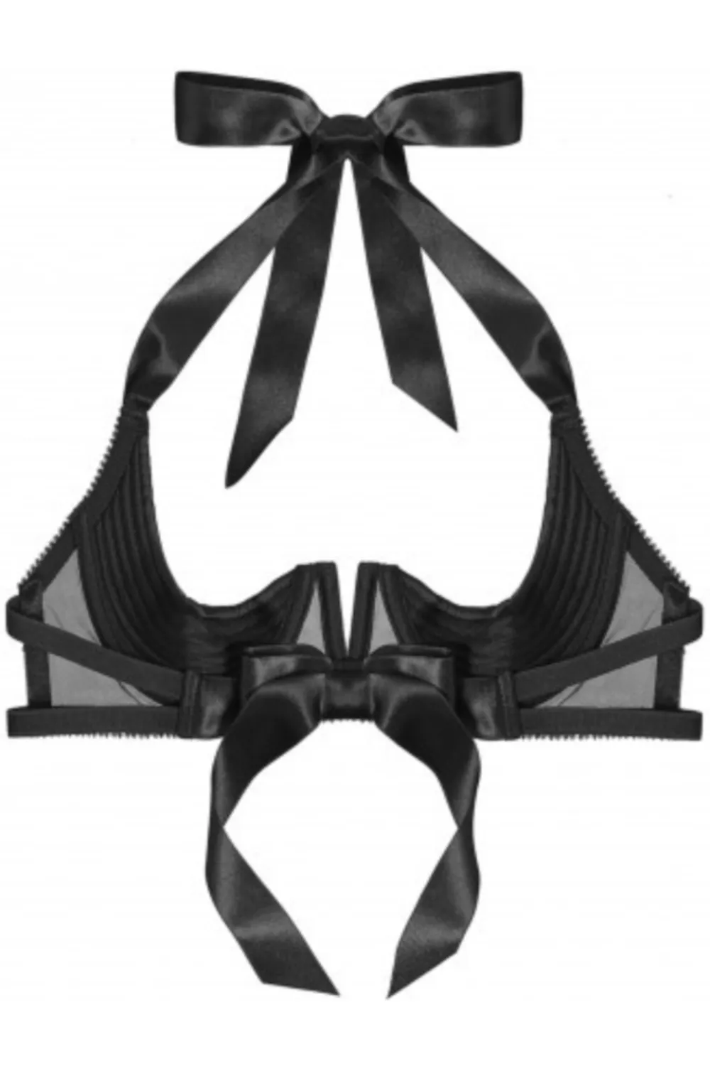 Chic Satin & Mesh Quarter Cup Bra in Black