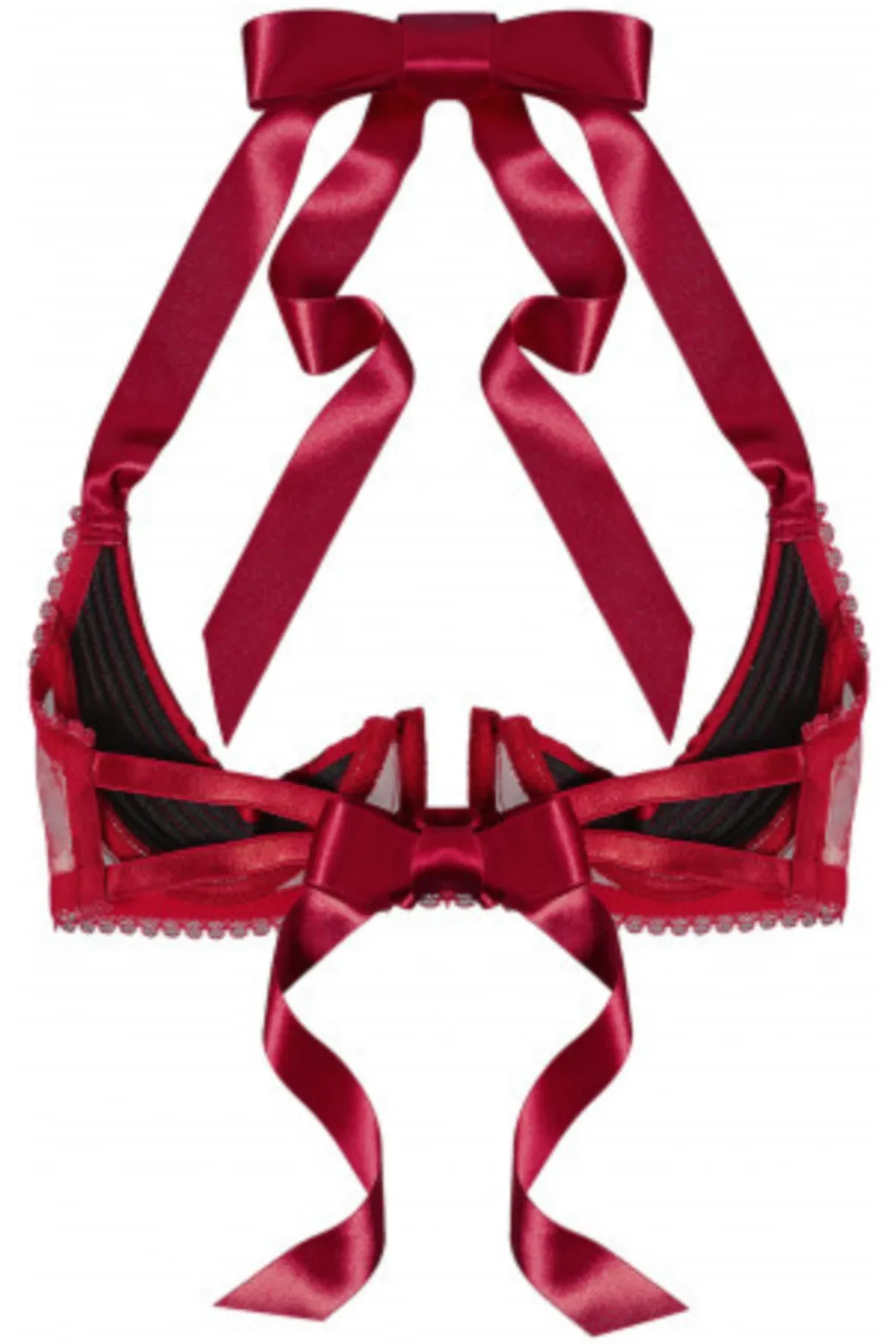 Chic Satin & Mesh Quarter Cup Bra in Red