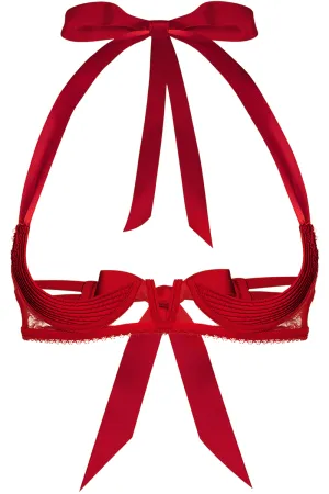 Chic Satin & Mesh Quarter Cup Bra in Red
