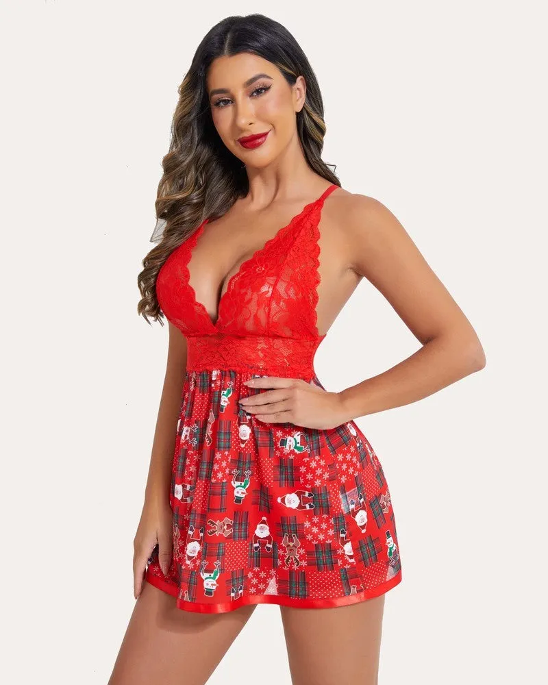 Christmas Lace Babydoll Lingerie
