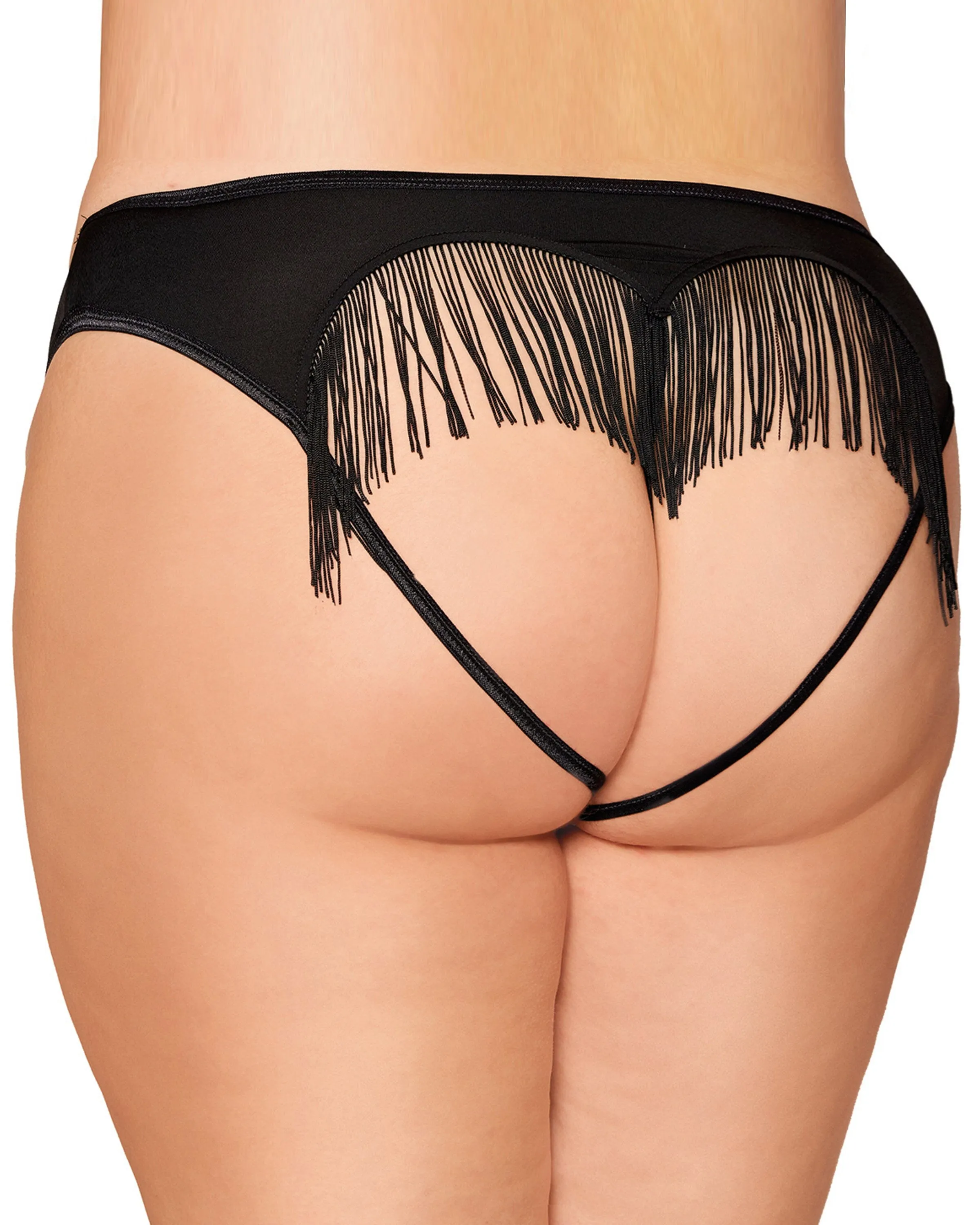 Dreamgirl Plus Size Microfiber Heart-Back Panty with Fringe Detail