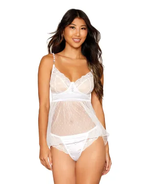Dreamgirl Satin, Stretch Lace, and Diamond Mesh Babydoll and Panty Set
