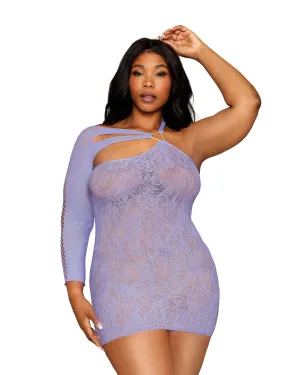 Dreamgirl Seamless Asymmetrical Chemise with Lace Pattern and Knitted Crisscross Details