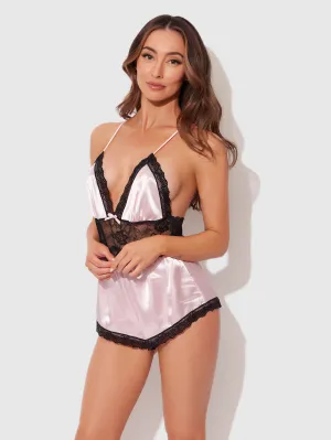 Elisa Satin & Lace Racerback Sleep Romper