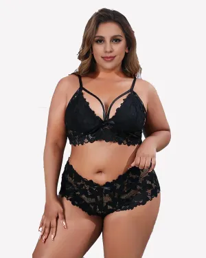 Floral Appliques Bow Knot Lace Bra & Panty Set