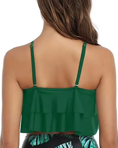 Flounce Bikini Top Swimsuit Tank Top For Women-Emerald Green