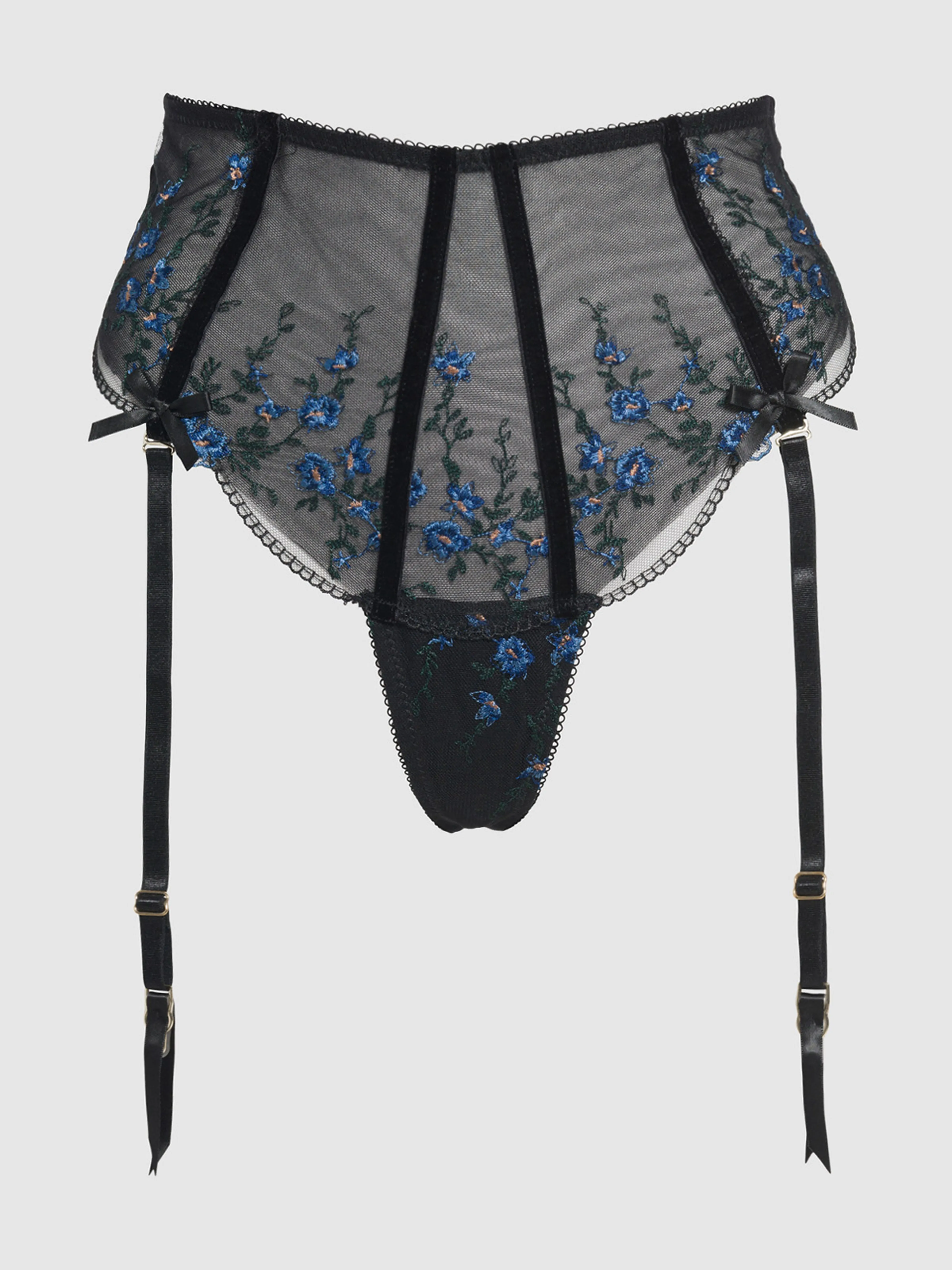 Harlow Embroidered Mesh Lace Up Backless Cheeky