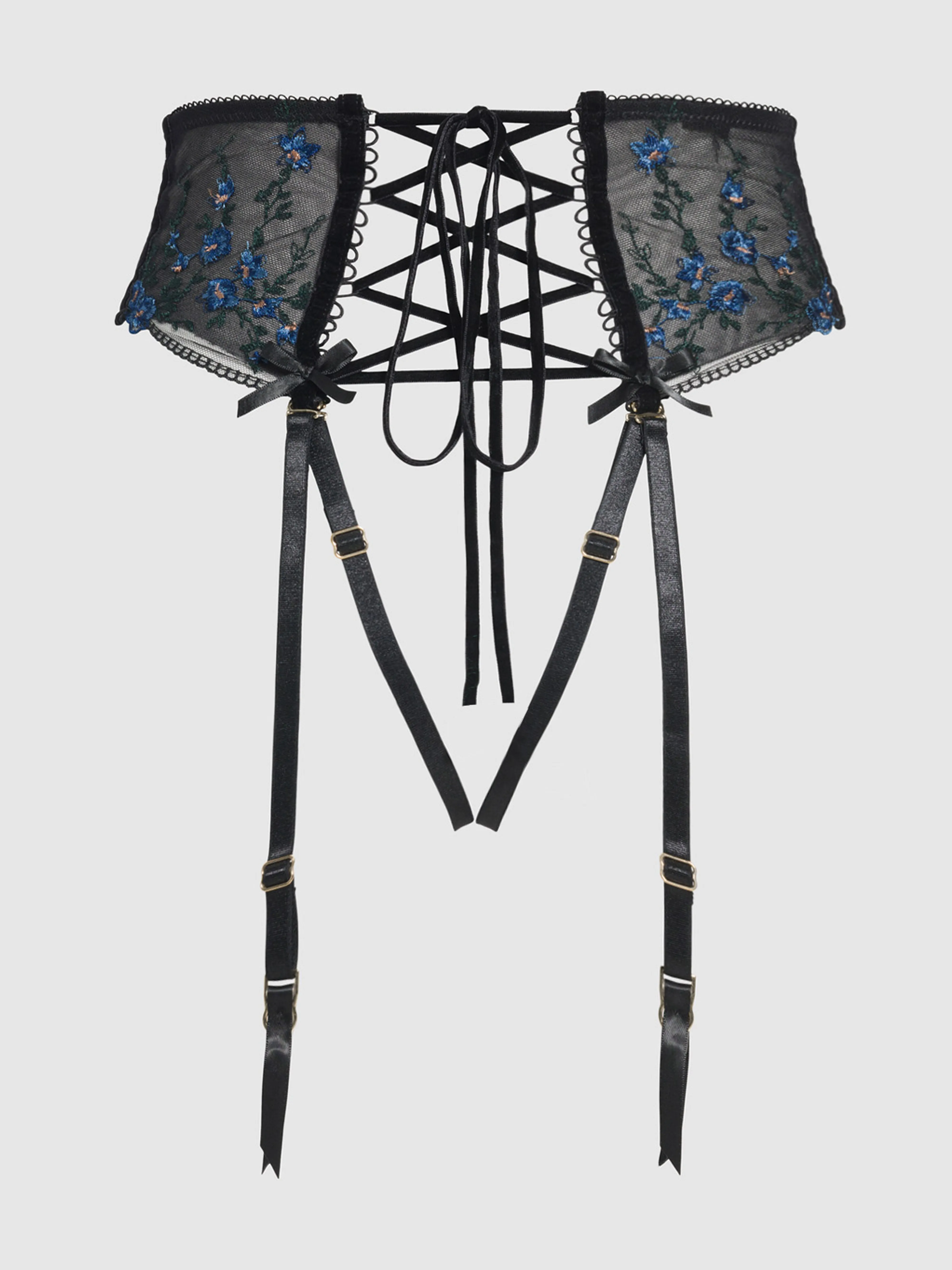 Harlow Embroidered Mesh Lace Up Backless Cheeky