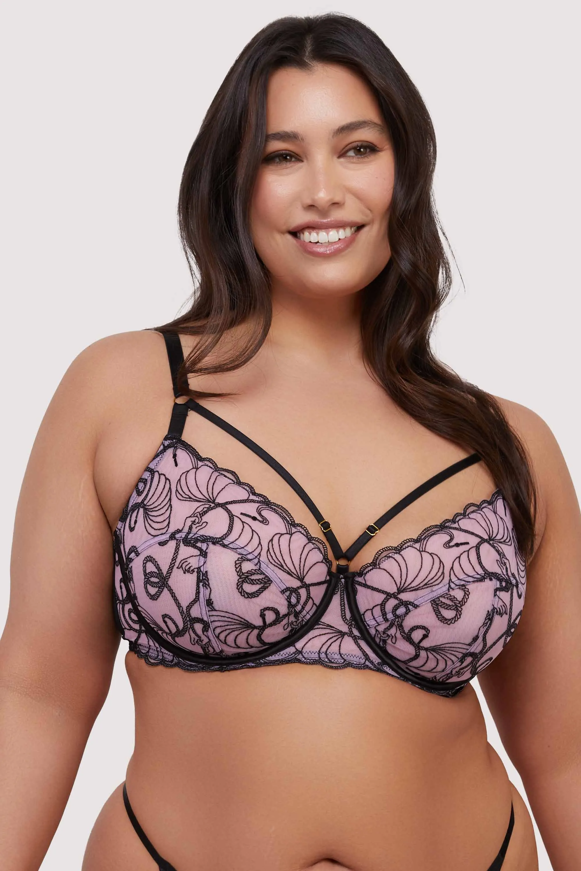 Jessie Pink and Black Whip Embroidery Balconette Bra