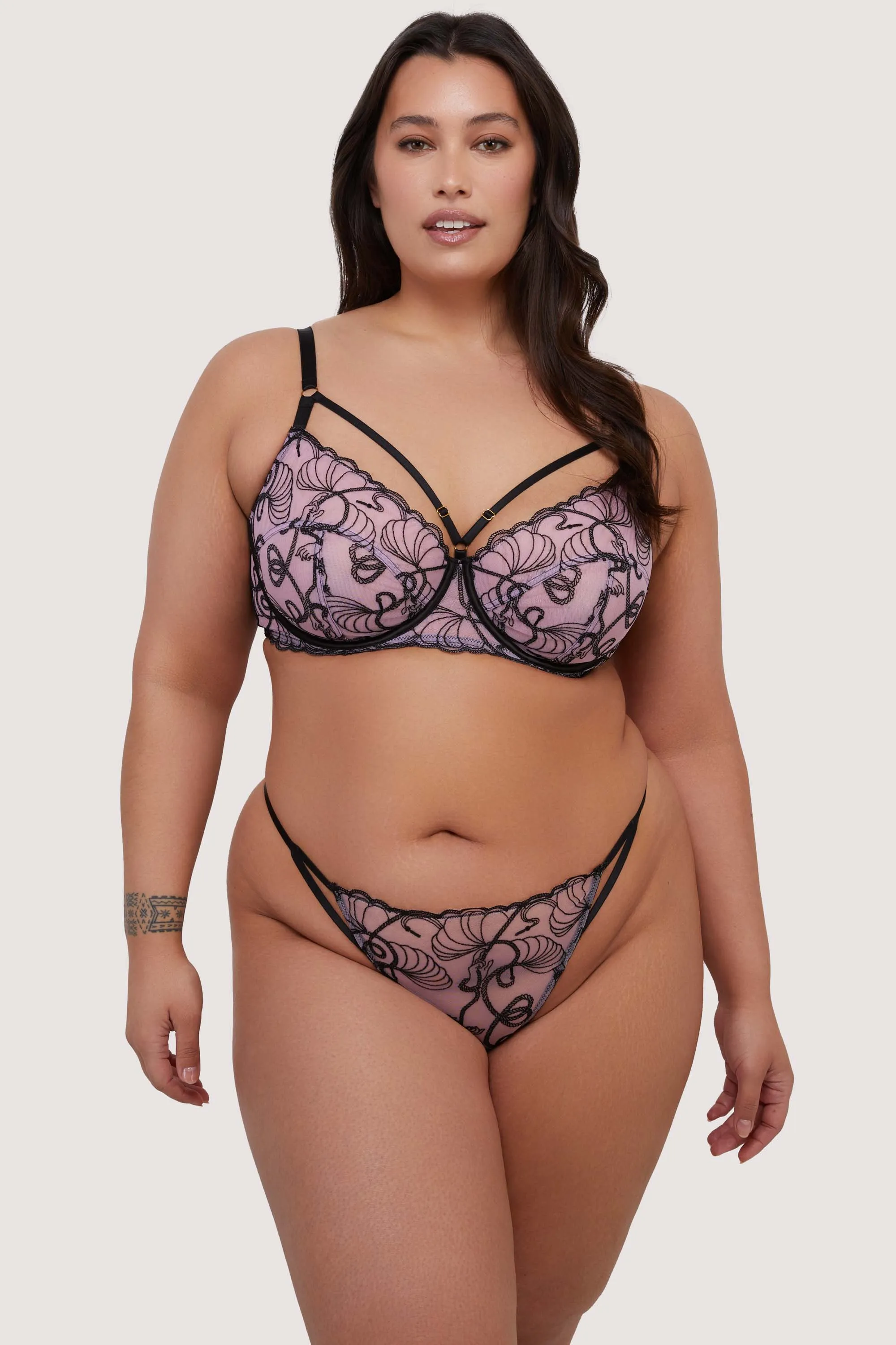 Jessie Pink and Black Whip Embroidery Balconette Bra