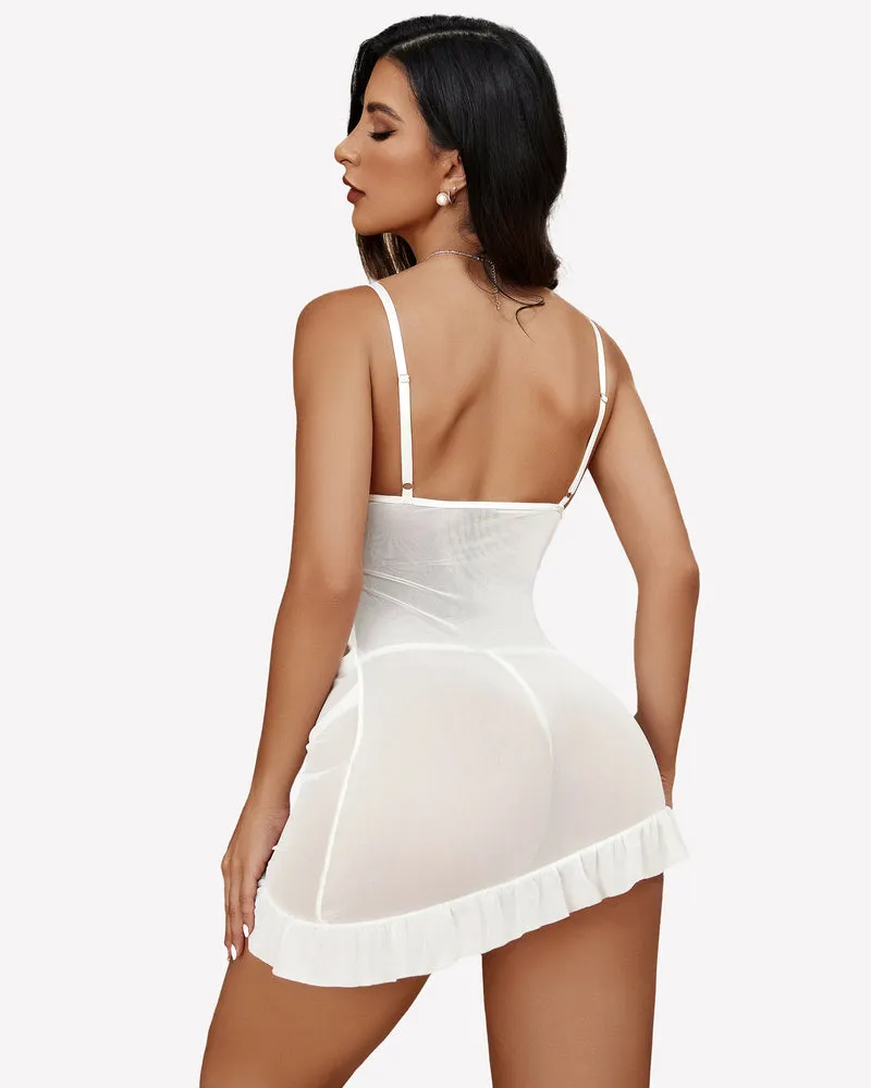 Lace Babydoll Ruffle Hem Hip Dress