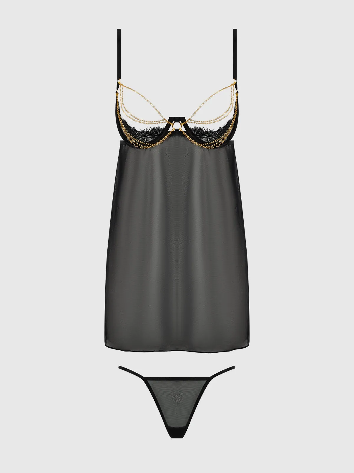 Maeve Chain & Lace Open Cup Mesh Babydoll