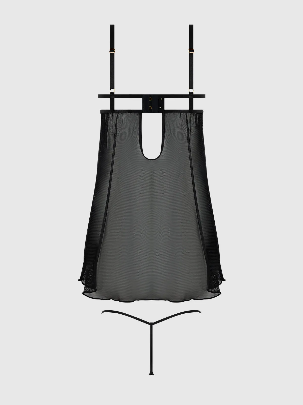 Maeve Chain & Lace Open Cup Mesh Babydoll