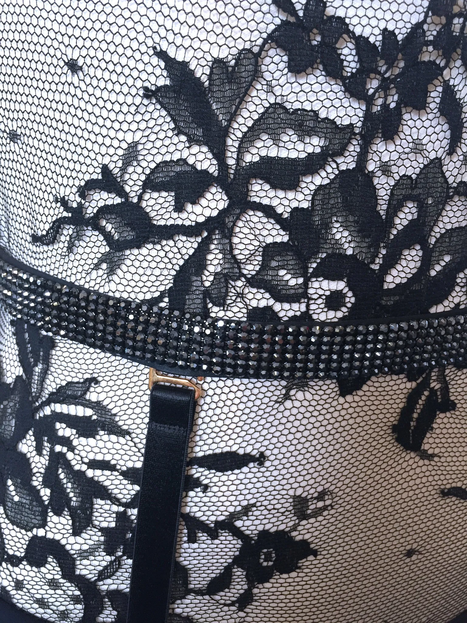 NADYA LACE BODYSUIT & CRYSTAL SUSPENDER BELT