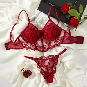 #PB Floral Embroidery Lingerie Set