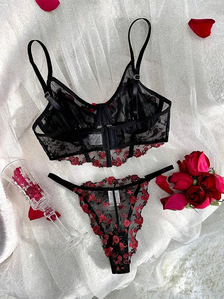 #PB Floral Embroidery Lingerie Set