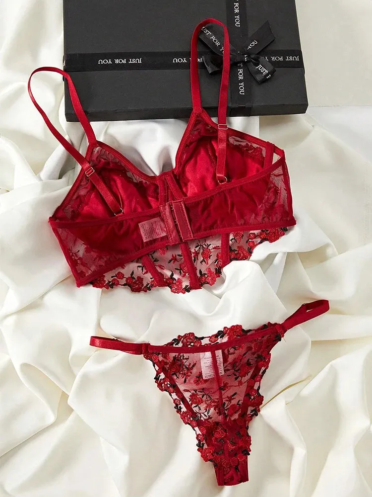 #PB Floral Embroidery Lingerie Set