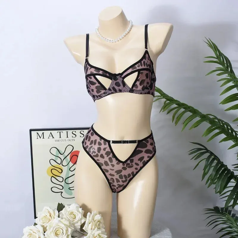 #PB Leopard Print Mesh Underwear Set