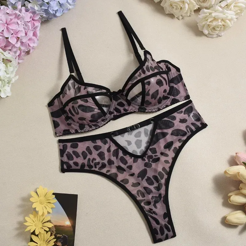 #PB Leopard Print Mesh Underwear Set