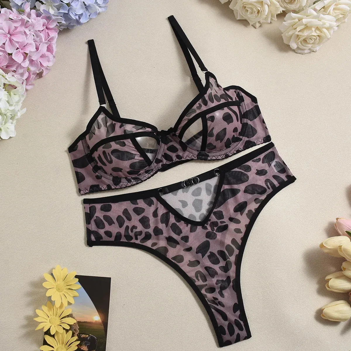 #PB Leopard Print Mesh Underwear Set