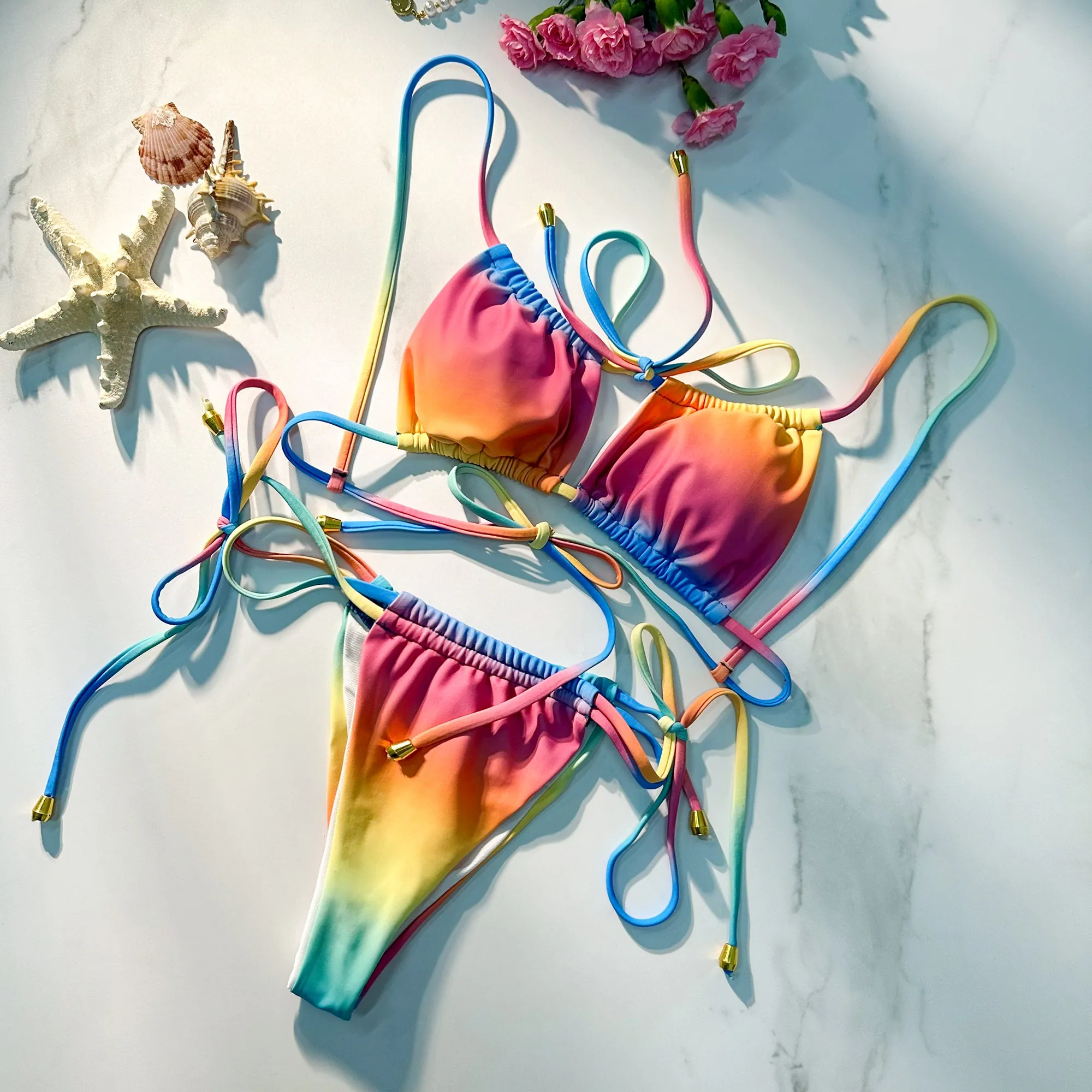 Rainbow Split Strap bikini set