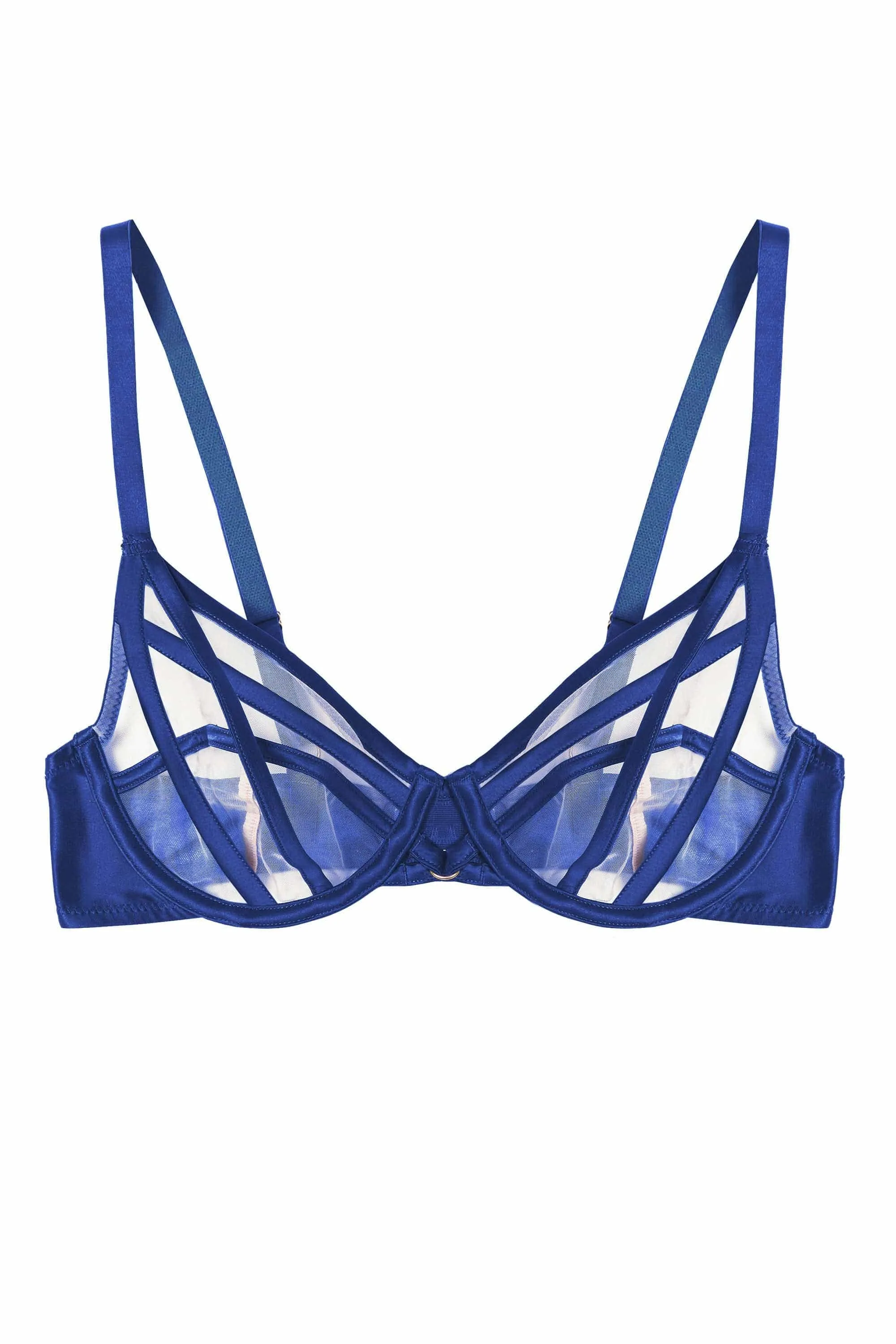 Ramona Cobalt Blue Strap Detail Illusion Sheer Plunge Bra