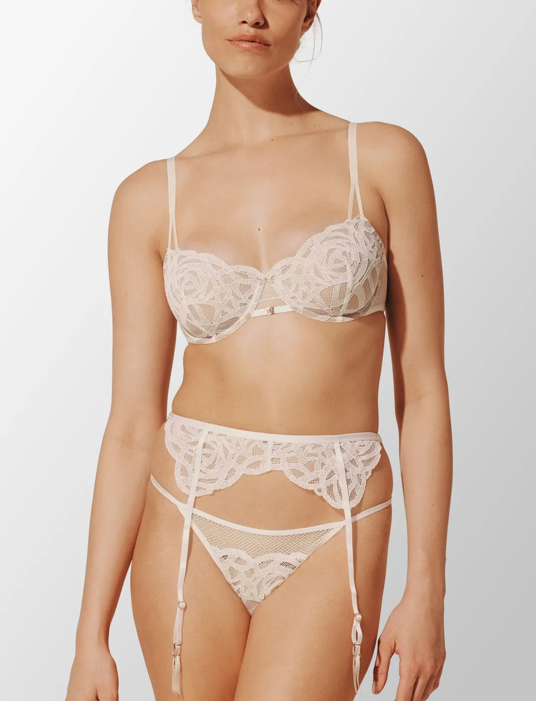 Rose Lace Thong & Garter Set