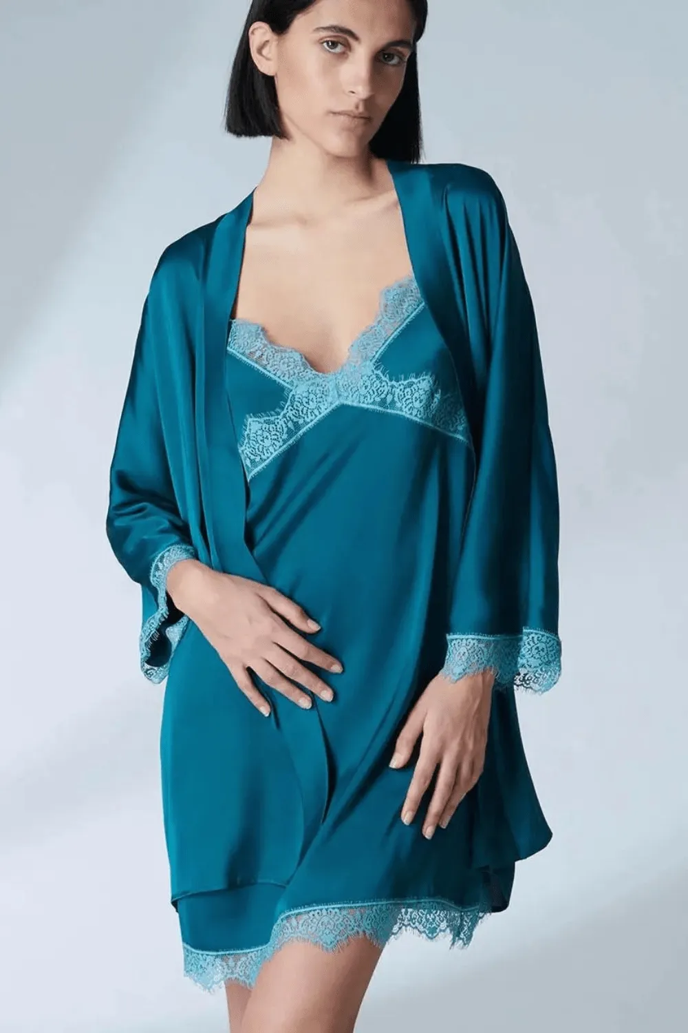 Satin Secrets Nightdress Cyan Blue, Size 2 (UK 10-12)