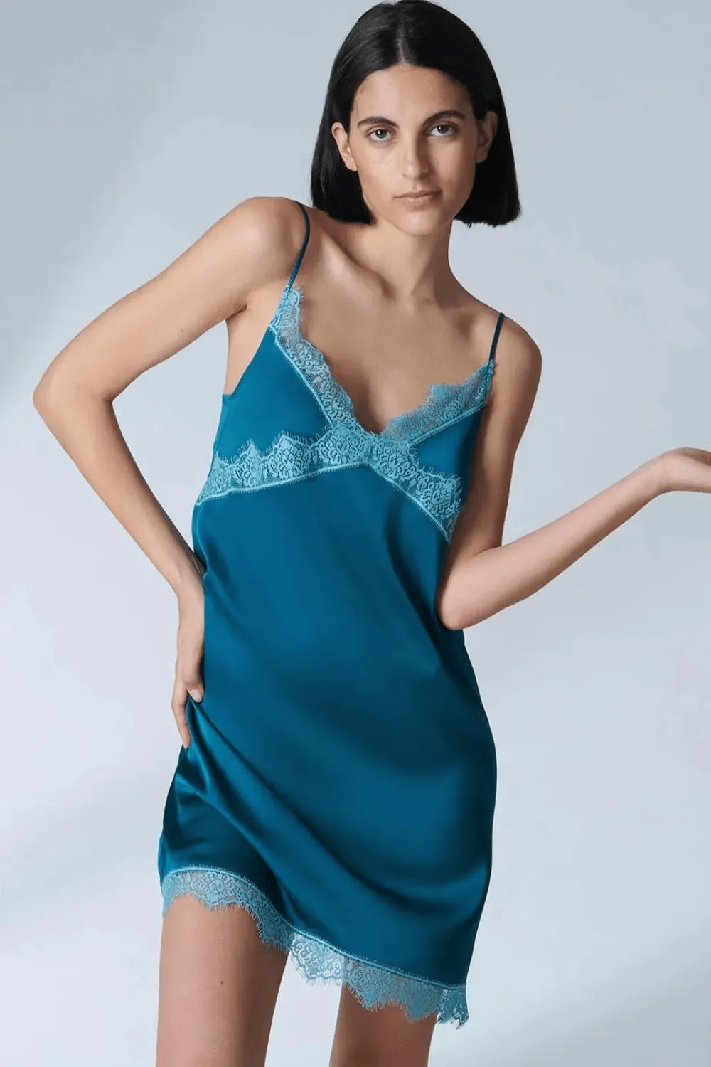 Satin Secrets Nightdress Cyan Blue, Size 2 (UK 10-12)