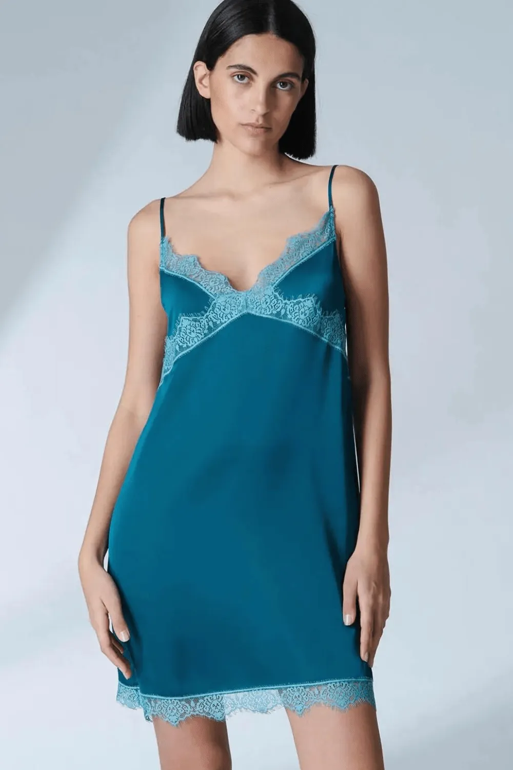 Satin Secrets Nightdress Cyan Blue, Size 2 (UK 10-12)