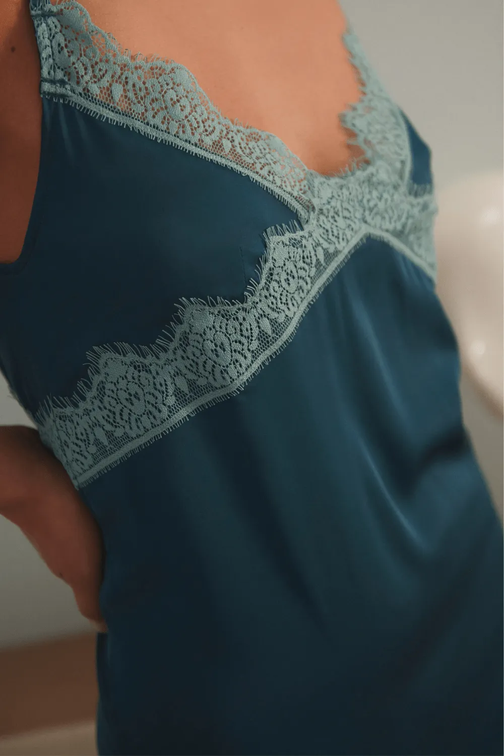 Satin Secrets Nightdress Cyan Blue, Size 2 (UK 10-12)