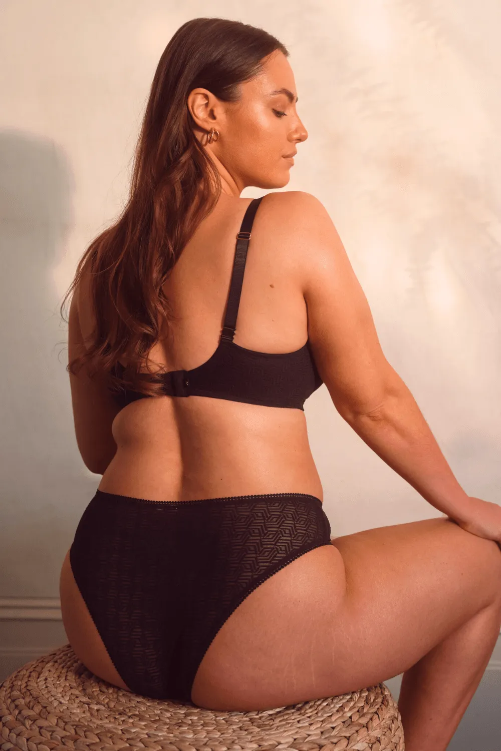 Sheer Deco High Leg Brief in Black