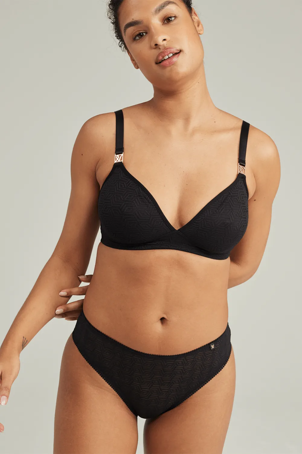 Sheer Deco High Leg Brief in Black