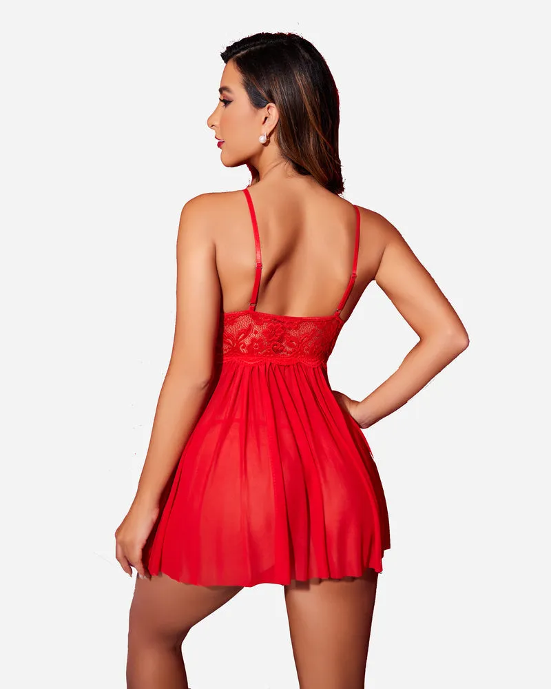 V Neck Lace Side Slit Babydoll