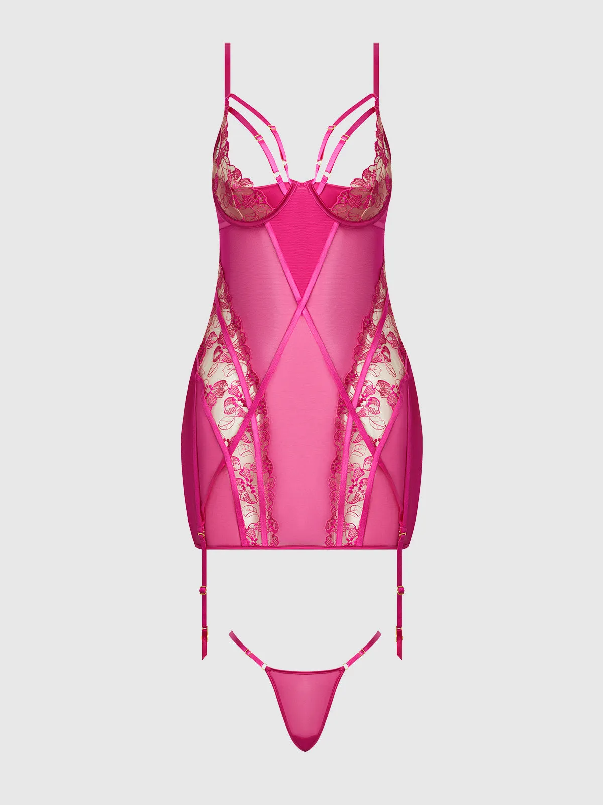 Venus Lace Strappy Chemise & G-String Set