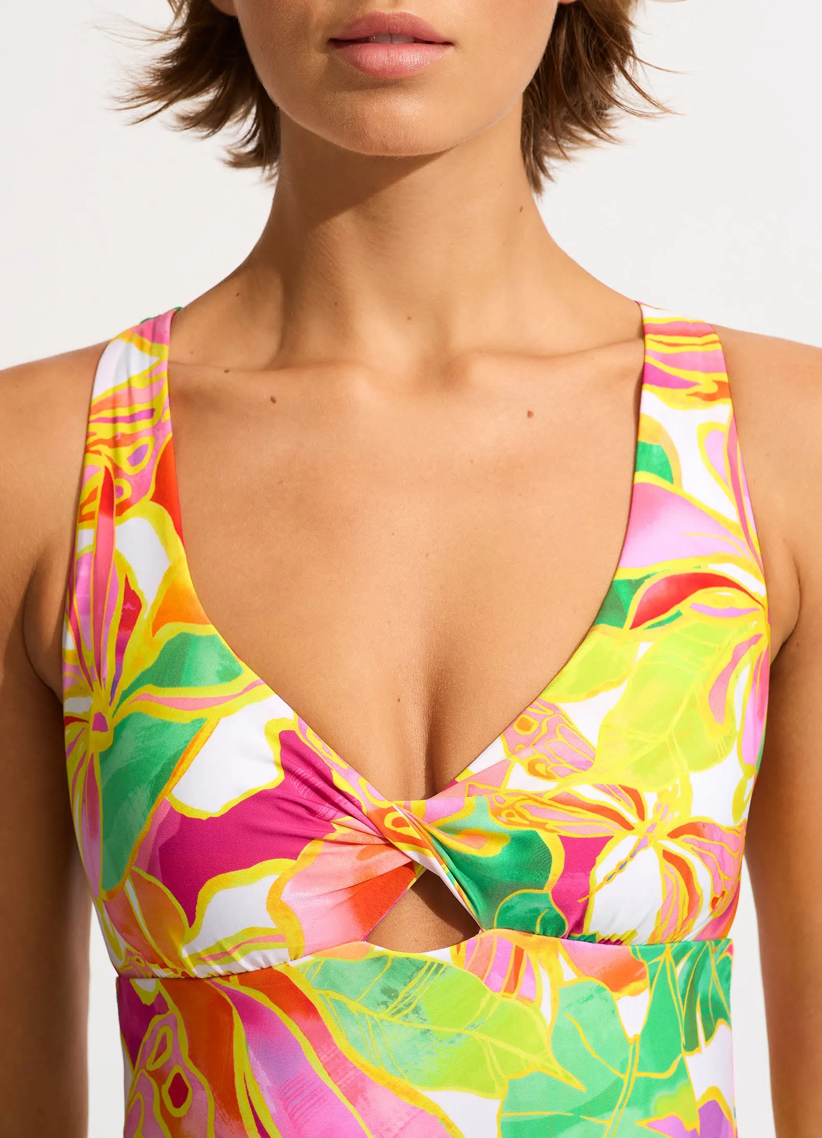 Wonderland Twist Front One Piece - Fuchsia Rose